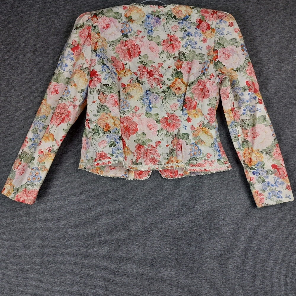 NAH NAH COLLECTION WOMENS VTG CREAM FLORAL TAPESTRY COTTAGECORE BLAZER SIZE 12 - Picture 7 of 7